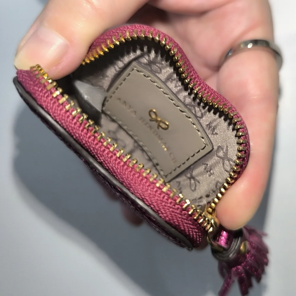 Anya Hindmarch Heart Coin Purse Bag Charm Magenta Leather